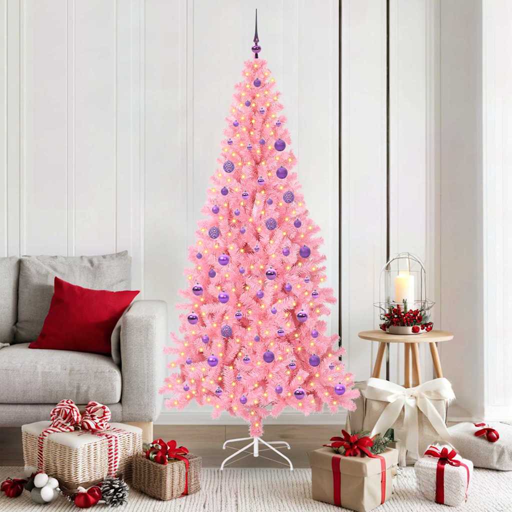 Juletræ med 300 LED'er med stativ Lyserød 180 cm PVC