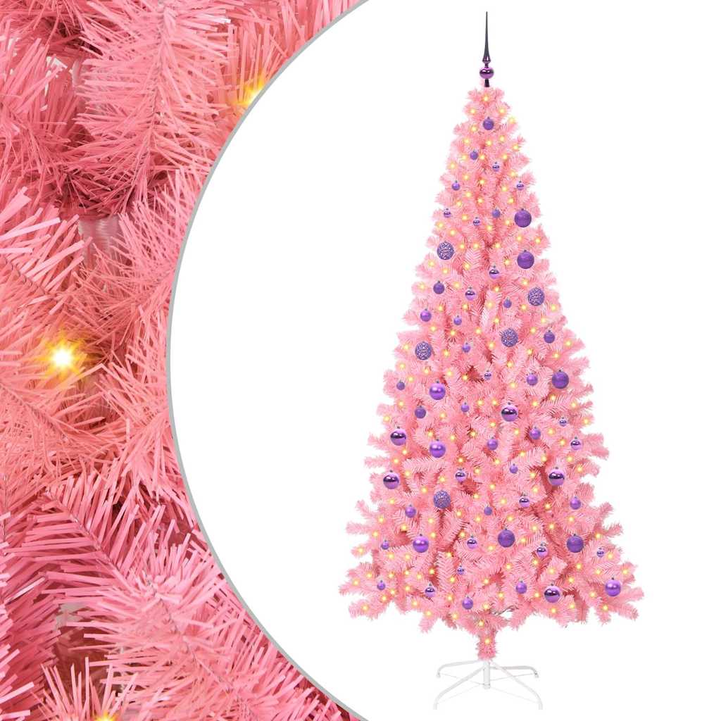 Juletræ med 300 LED'er med stativ Lyserød 180 cm PVC