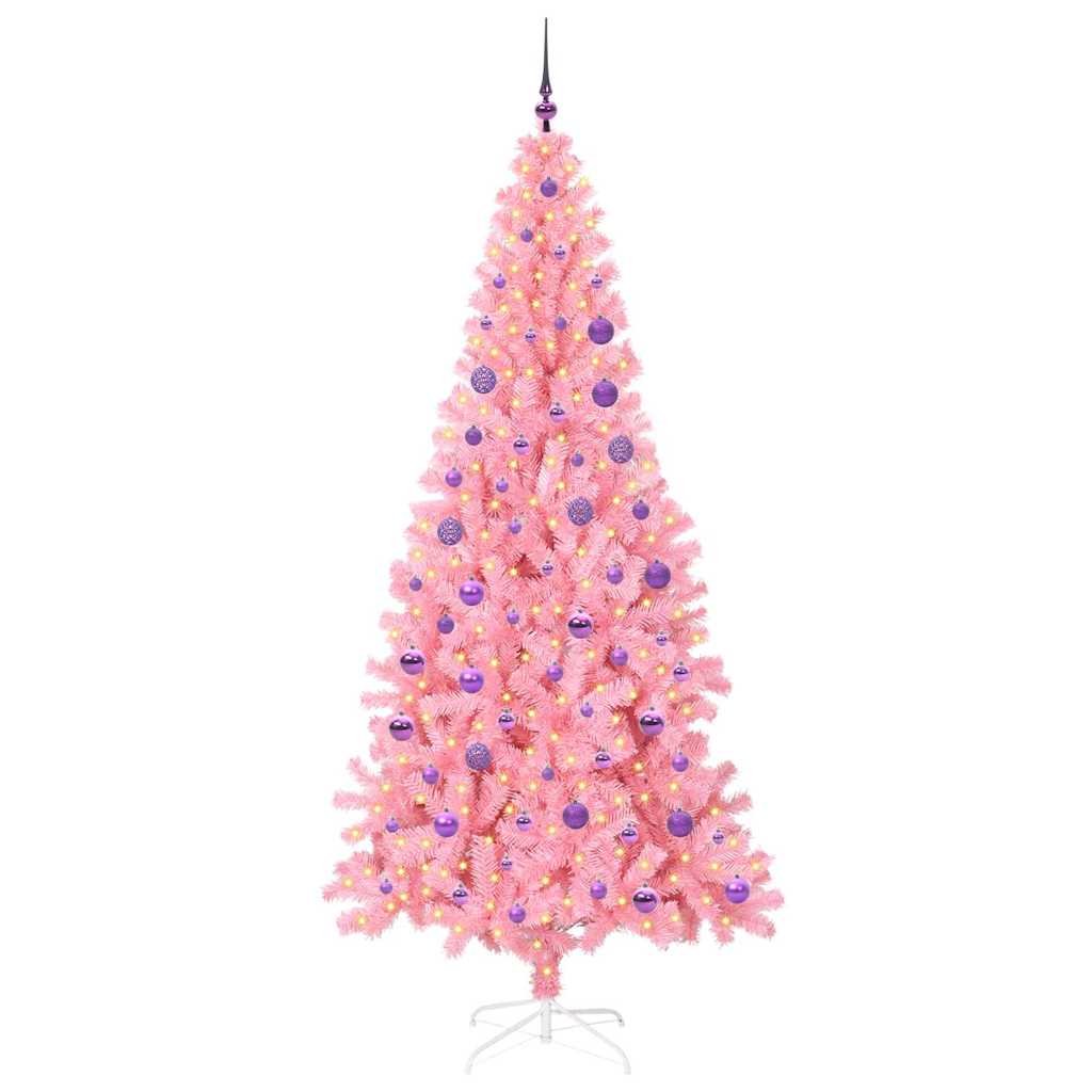 Juletræ med 300 LED'er med stativ Lyserød 180 cm PVC