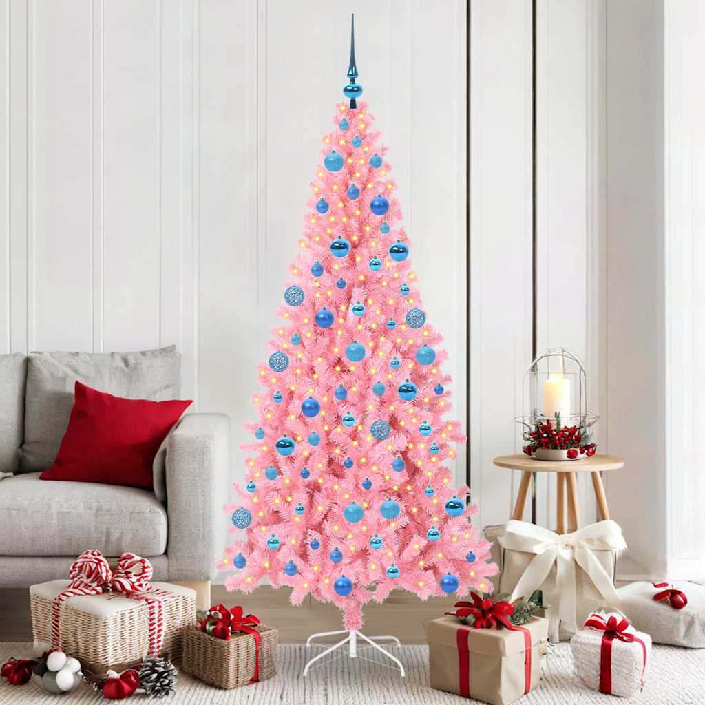 Juletræ med 300 LED'er med stativ Lyserød 180 cm PVC