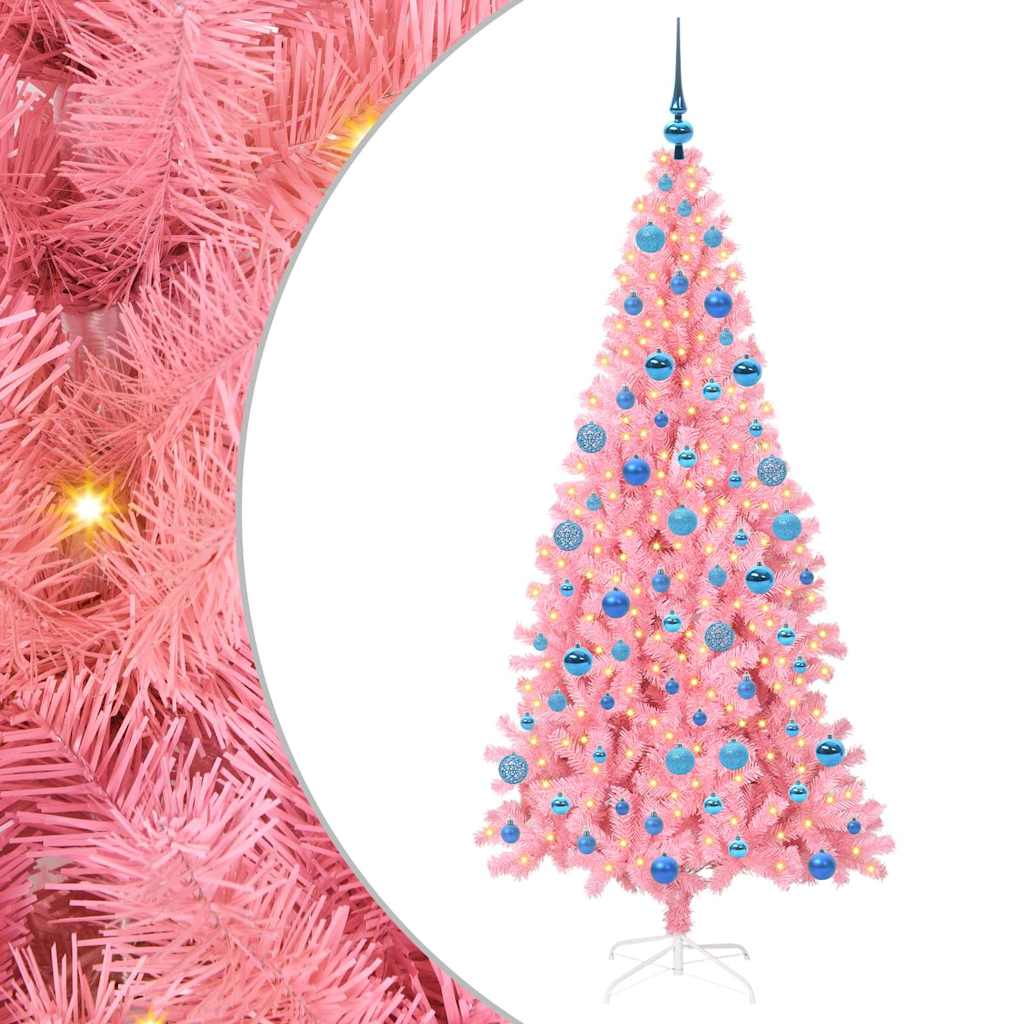 Juletræ med 300 LED'er med stativ Lyserød 180 cm PVC