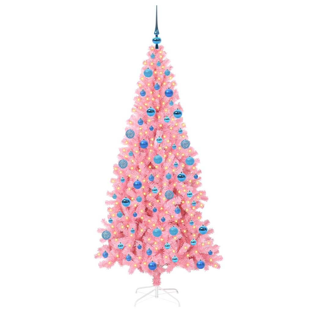 Juletræ med 300 LED'er med stativ Lyserød 180 cm PVC