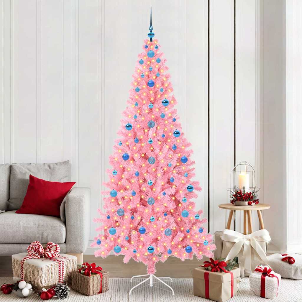 Juletræ med 300 LED'er med stativ Lyserød 210 cm PVC
