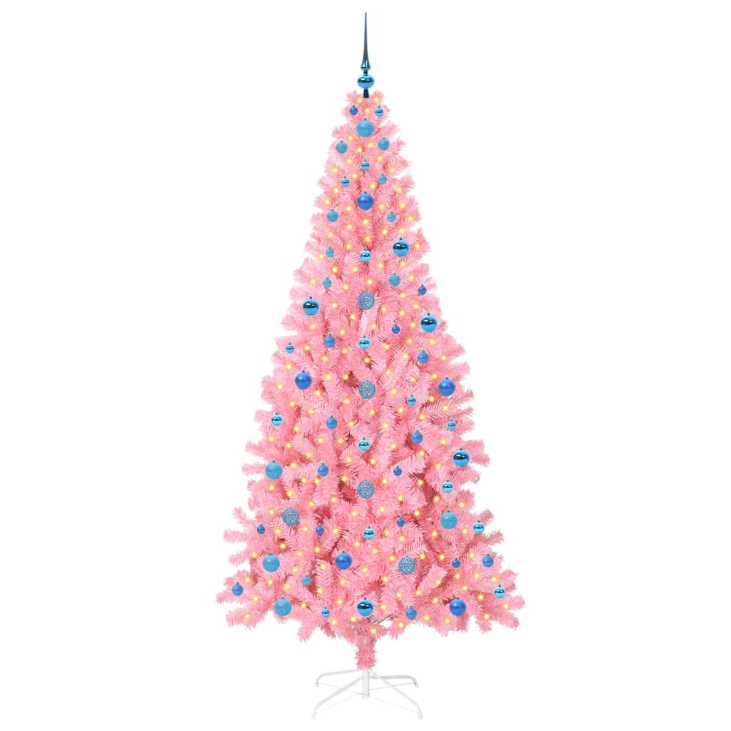 Juletræ med 300 LED'er med stativ Lyserød 210 cm PVC