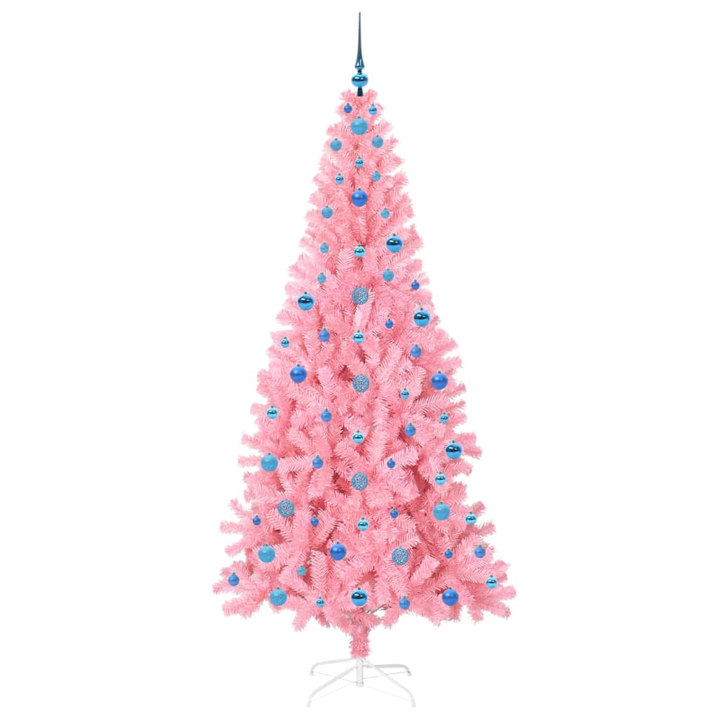 Juletræ med 300 LED'er med stativ Lyserød 210 cm PVC