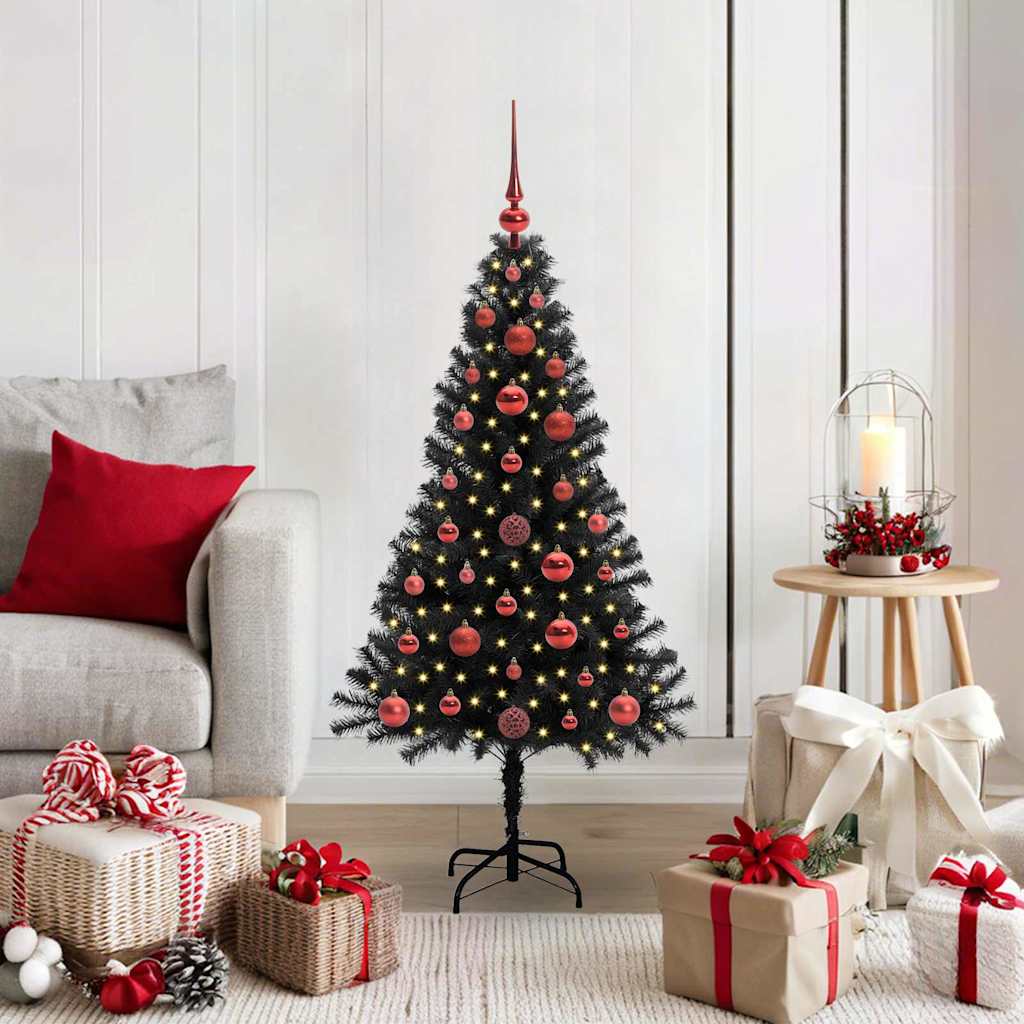 Juletræ med 150 LED'er med stativ Sort 120 cm PVC