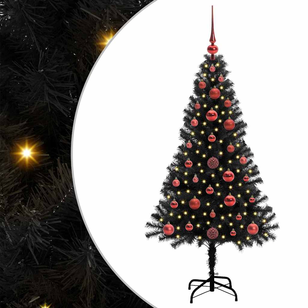 Juletræ med 150 LED'er med stativ Sort 120 cm PVC