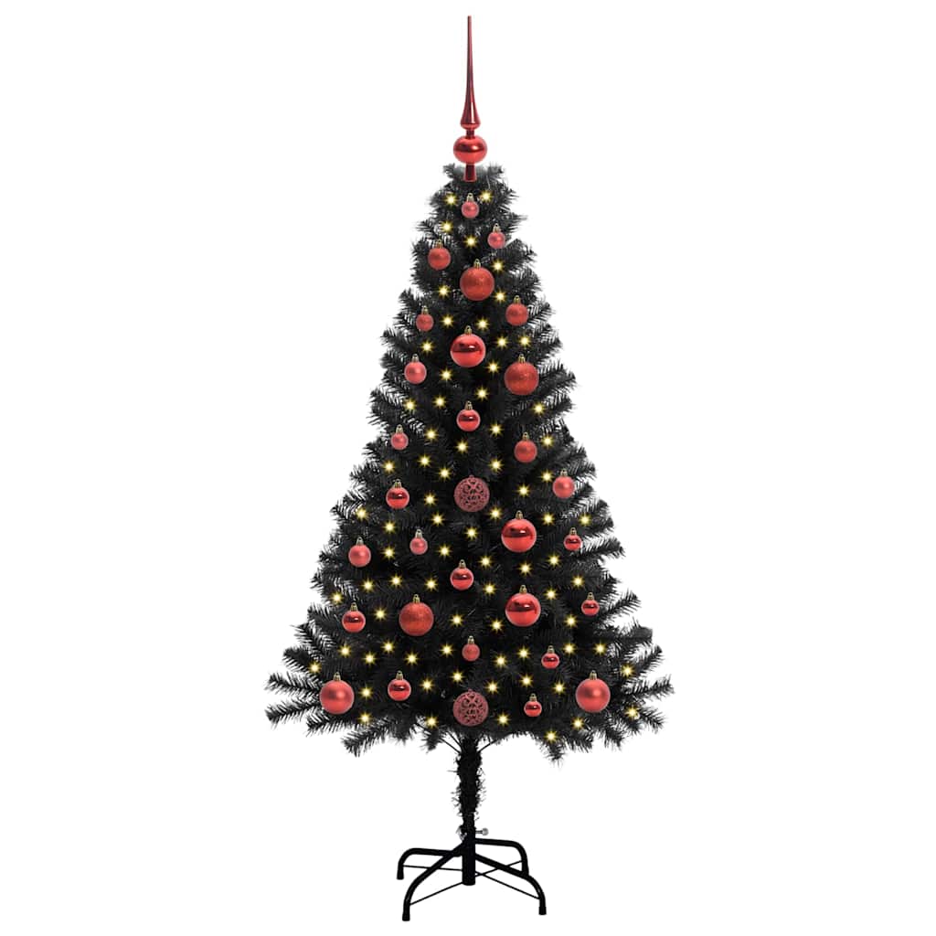 Juletræ med 150 LED'er med stativ Sort 120 cm PVC