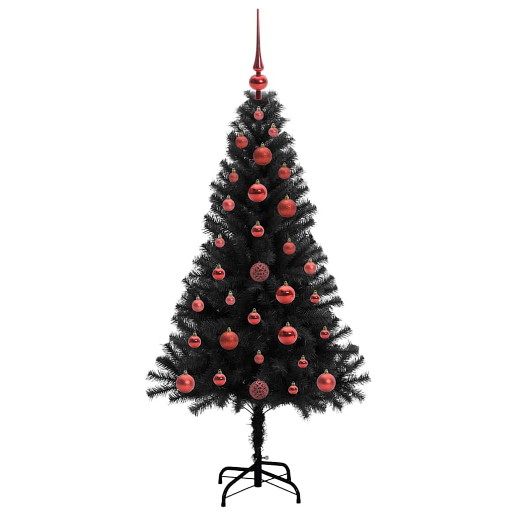 Juletræ med 150 LED'er med stativ Sort 120 cm PVC