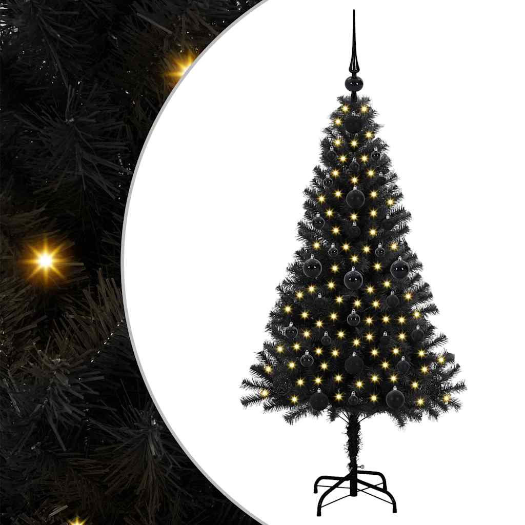 Juletræ med 150 LED'er med stativ Sort 120 cm PVC