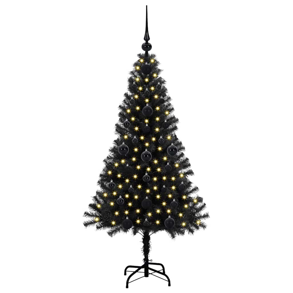 Juletræ med 150 LED'er med stativ Sort 120 cm PVC