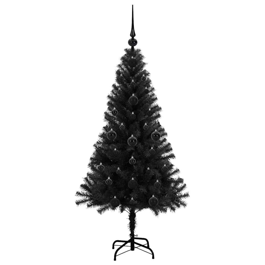 Juletræ med 150 LED'er med stativ Sort 120 cm PVC