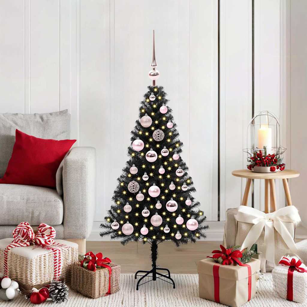 Juletræ med 150 LED'er med stativ Sort 120 cm PVC