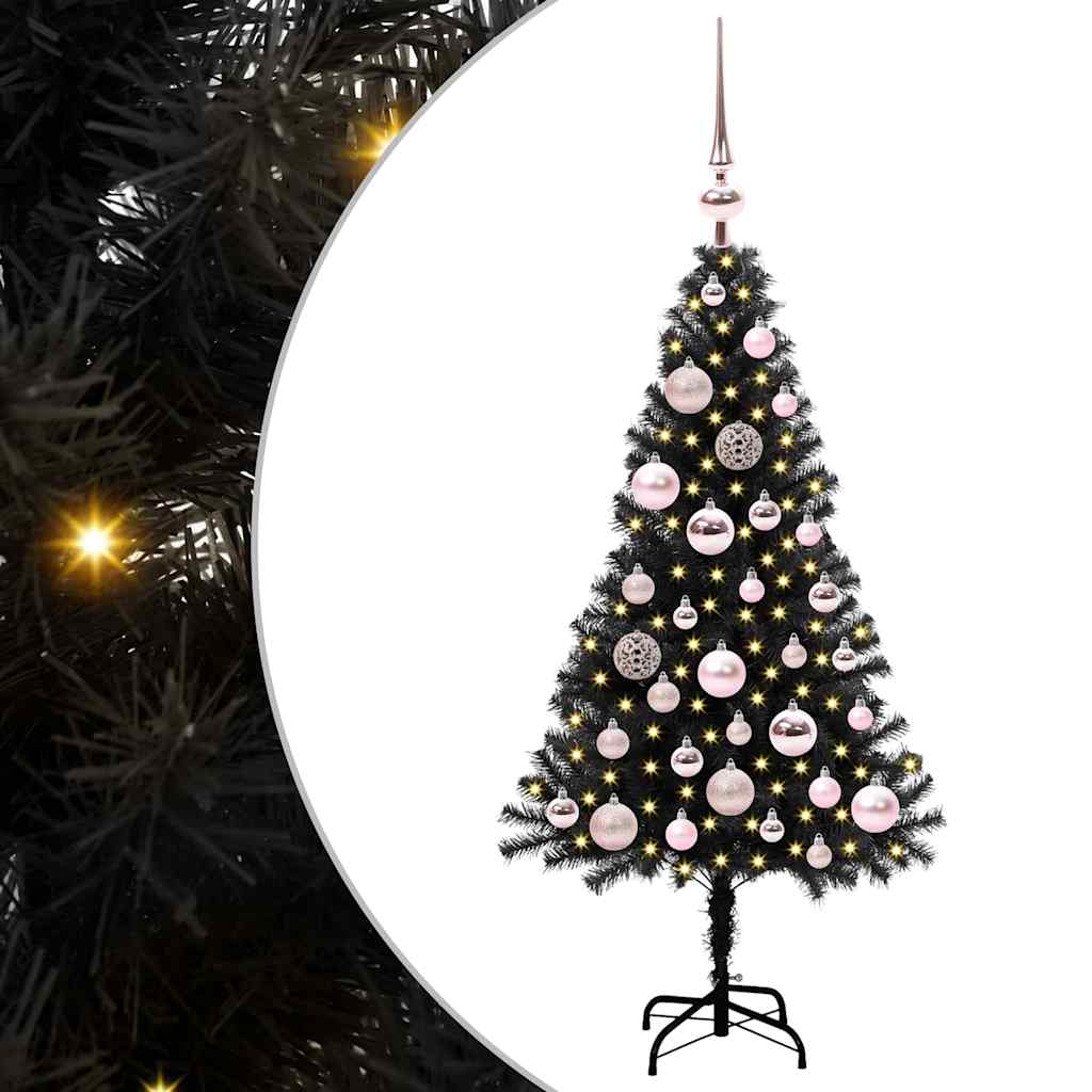Juletræ med 150 LED'er med stativ Sort 120 cm PVC