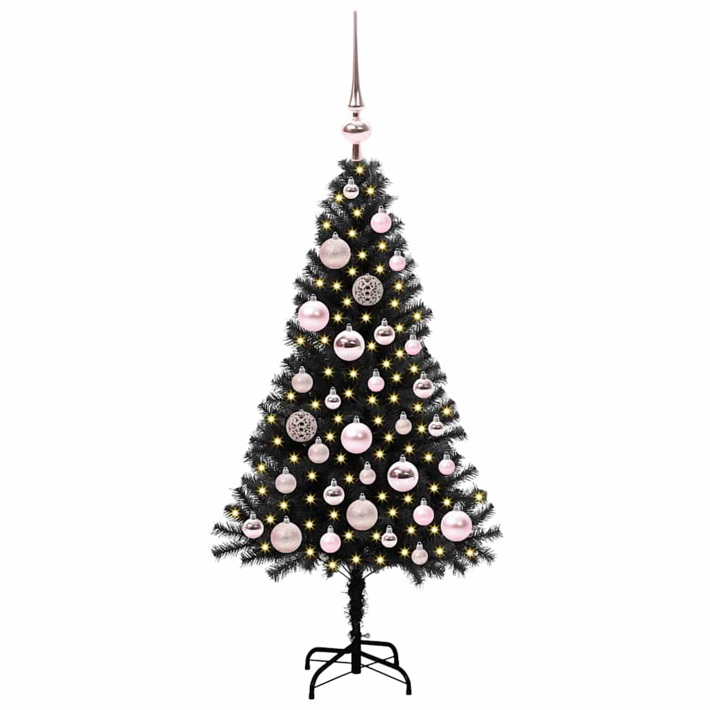 Juletræ med 150 LED'er med stativ Sort 120 cm PVC
