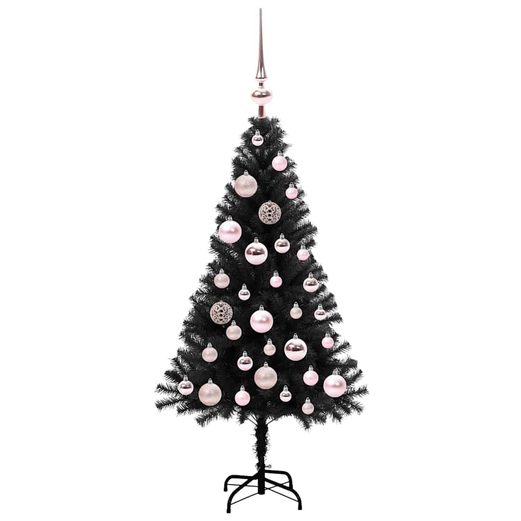 Juletræ med 150 LED'er med stativ Sort 120 cm PVC