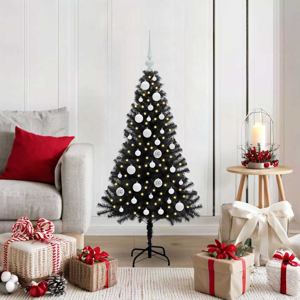 Juletræ med 150 LED'er med stativ Sort 120 cm PVC