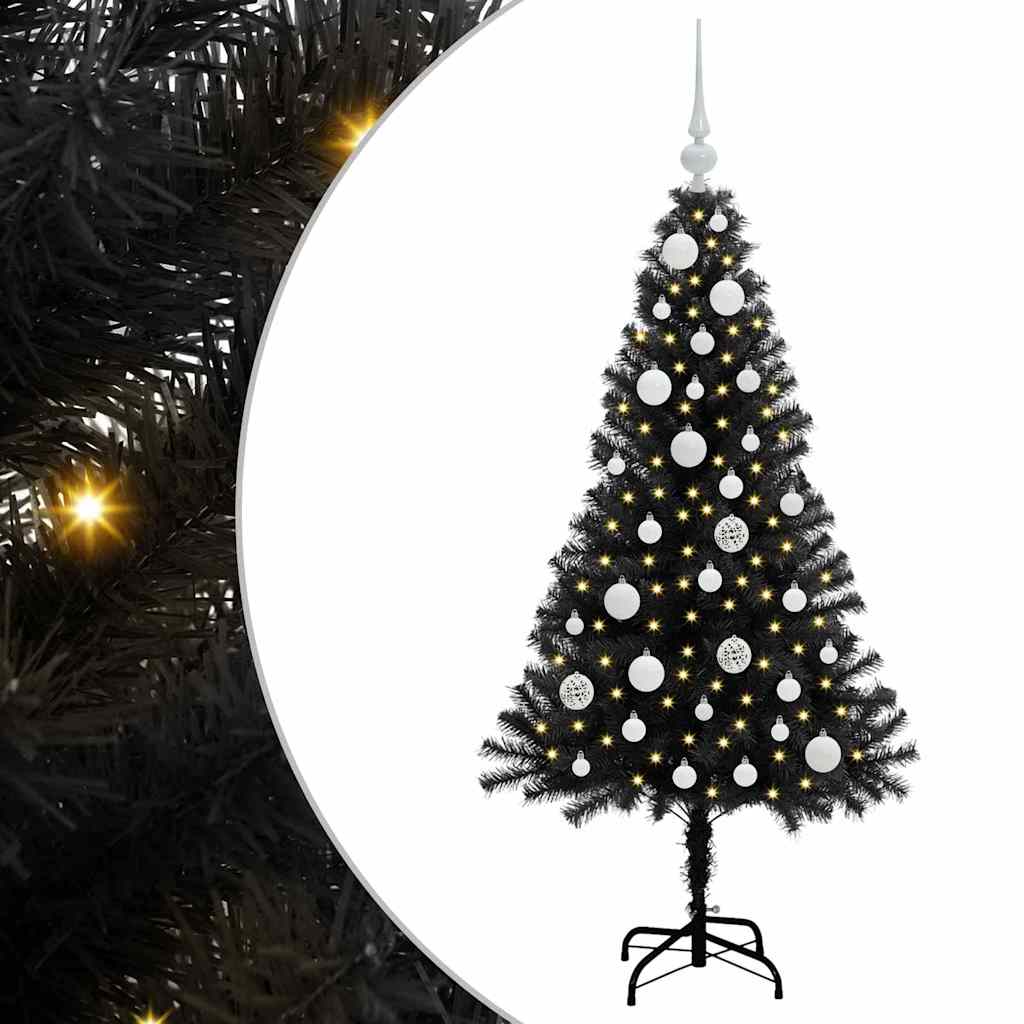 Juletræ med 150 LED'er med stativ Sort 120 cm PVC
