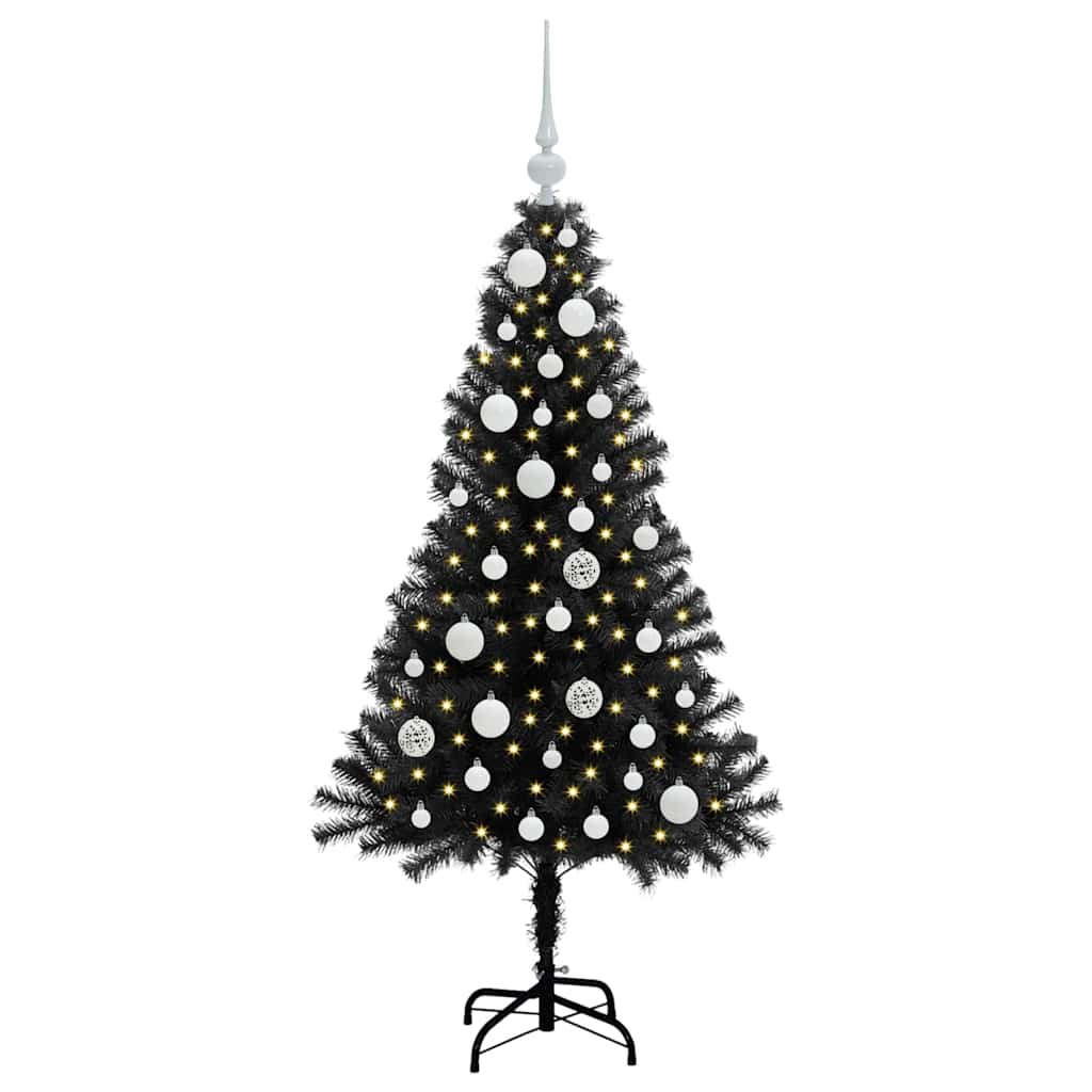 Juletræ med 150 LED'er med stativ Sort 120 cm PVC