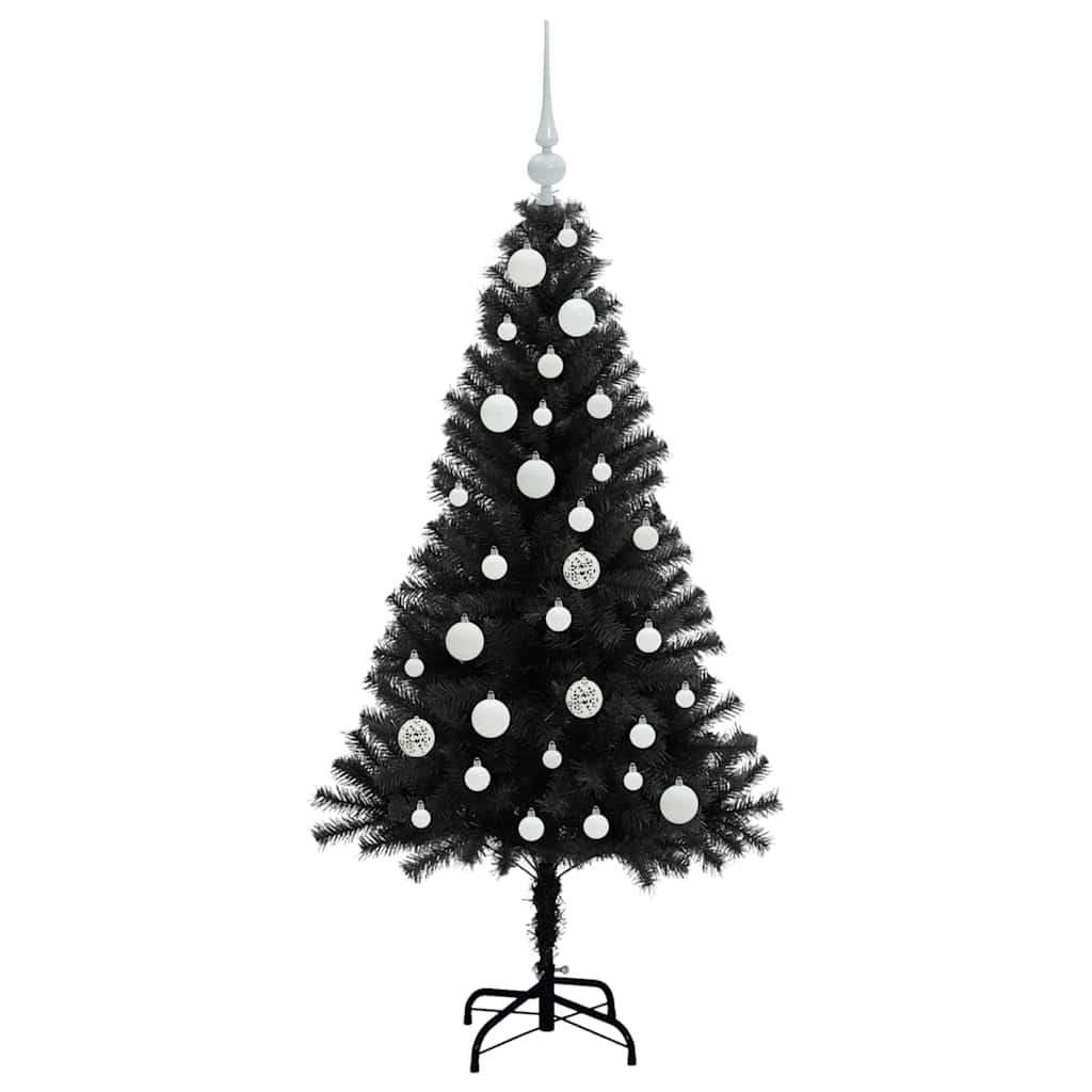 Juletræ med 150 LED'er med stativ Sort 120 cm PVC