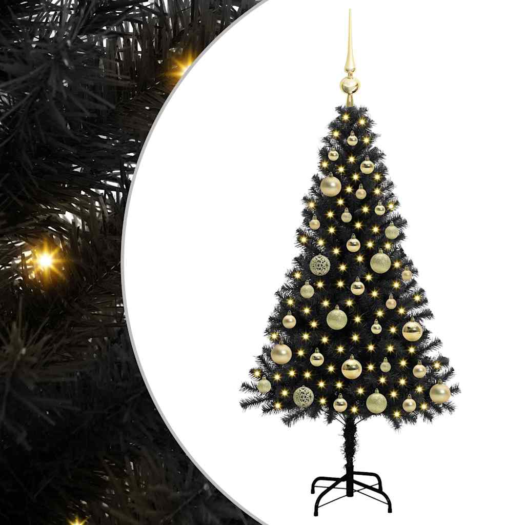 Juletræ med 150 LED'er med stativ Sort 120 cm PVC