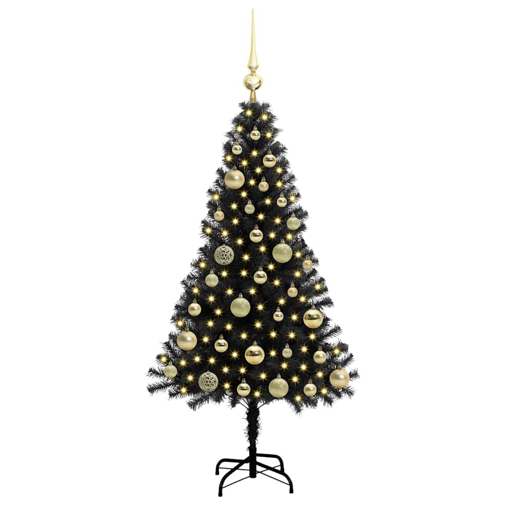 Juletræ med 150 LED'er med stativ Sort 120 cm PVC