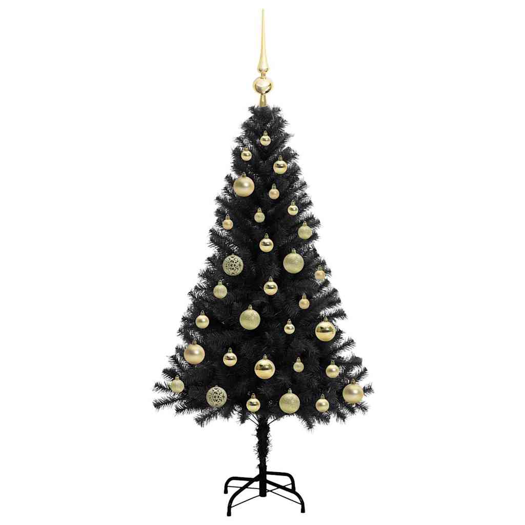 Juletræ med 150 LED'er med stativ Sort 120 cm PVC
