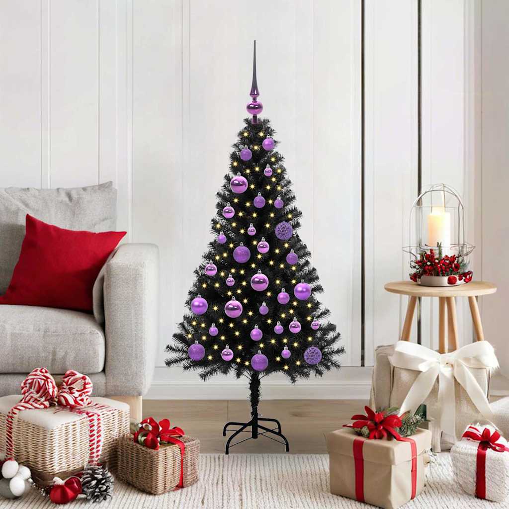 Juletræ med 150 LED'er med stativ Sort 120 cm PVC