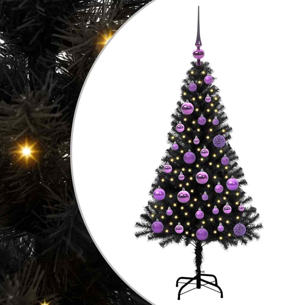 Juletræ med 150 LED'er med stativ Sort 120 cm PVC