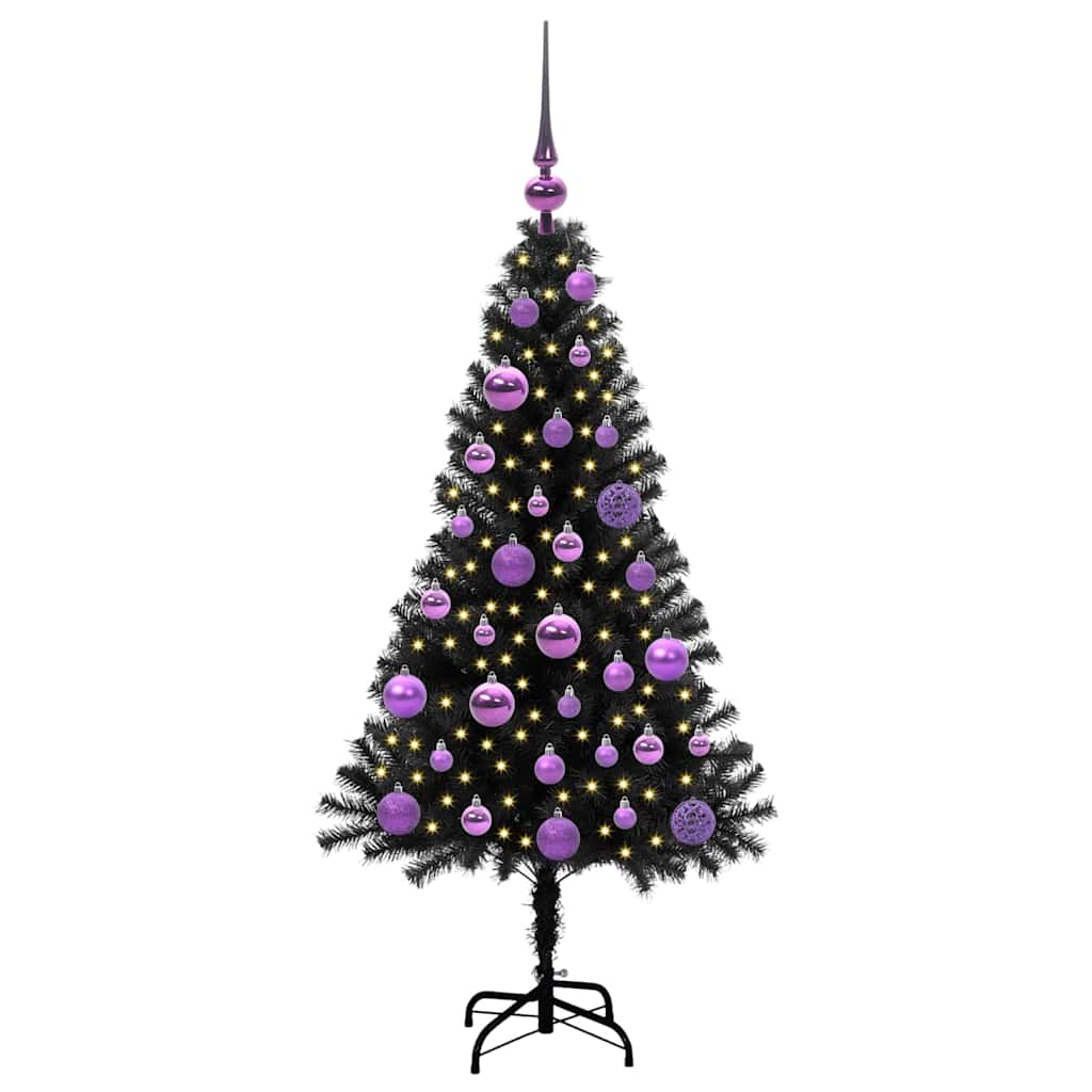 Juletræ med 150 LED'er med stativ Sort 120 cm PVC