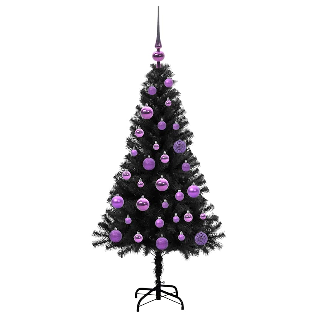 Juletræ med 150 LED'er med stativ Sort 120 cm PVC