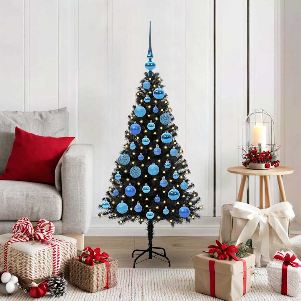 Juletræ med 150 LED'er med stativ Sort 120 cm PVC