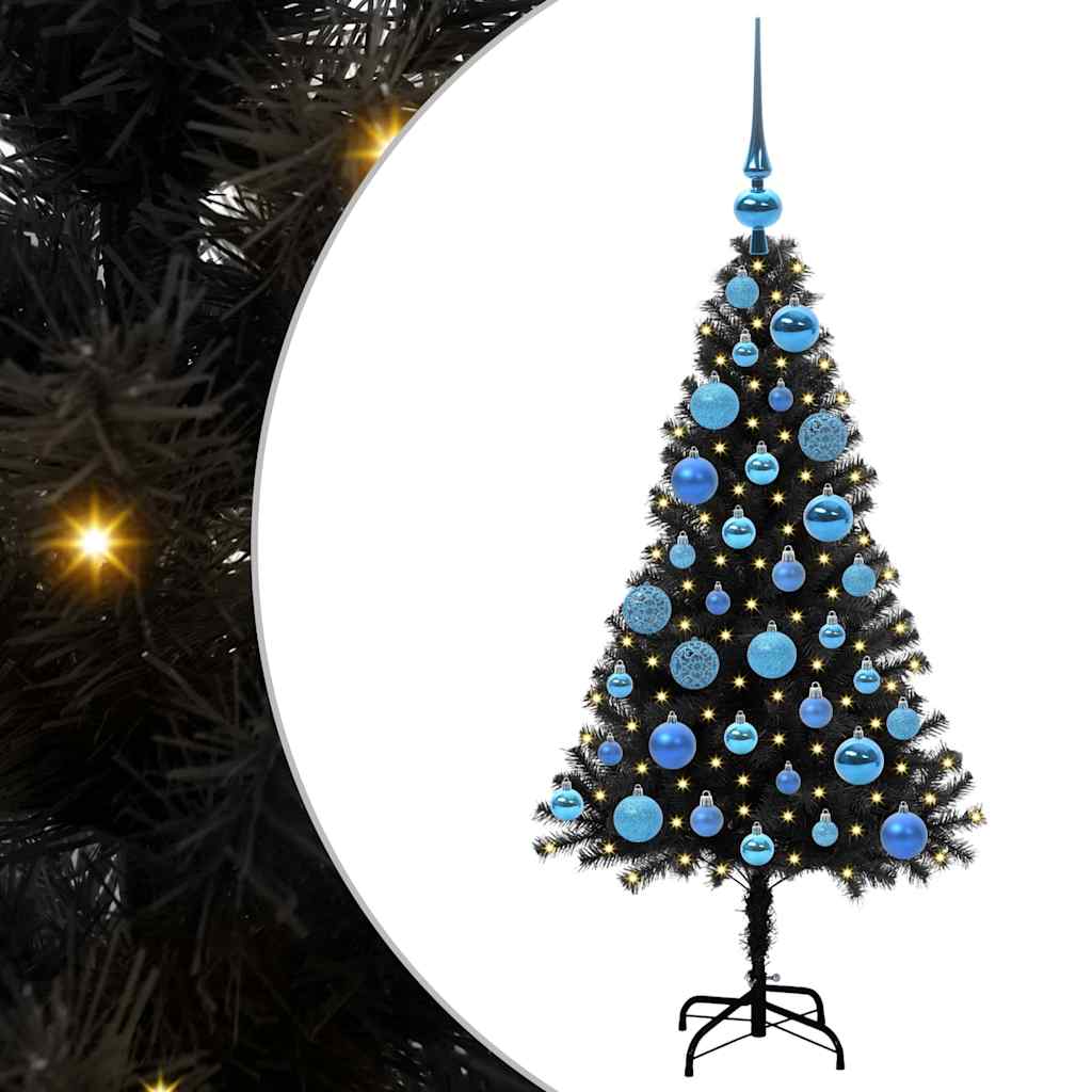 Juletræ med 150 LED'er med stativ Sort 120 cm PVC