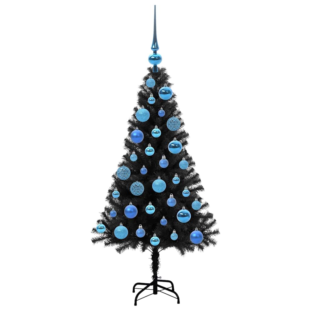 Juletræ med 150 LED'er med stativ Sort 120 cm PVC