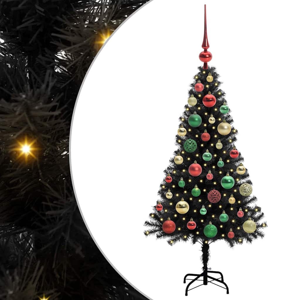 Juletræ med 150 LED'er med stativ Sort 120 cm PVC