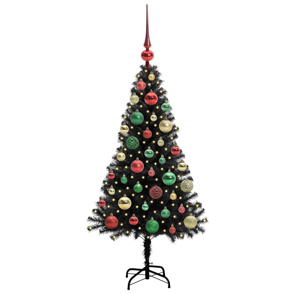 Juletræ med 150 LED'er med stativ Sort 120 cm PVC
