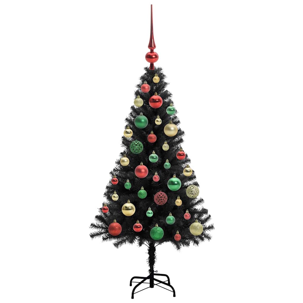 Juletræ med 150 LED'er med stativ Sort 120 cm PVC