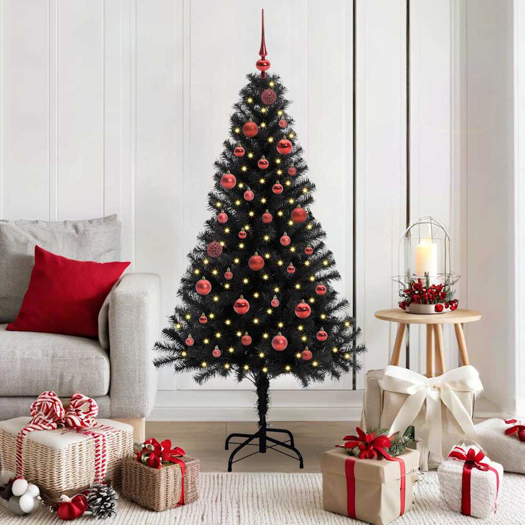 Juletræ med 150 LED'er med stativ Sort 150 cm PVC