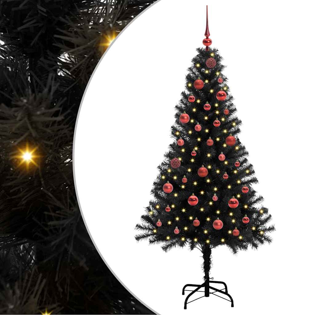 Juletræ med 150 LED'er med stativ Sort 150 cm PVC
