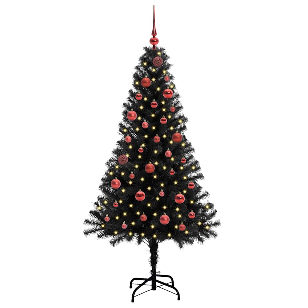 Juletræ med 150 LED'er med stativ Sort 150 cm PVC