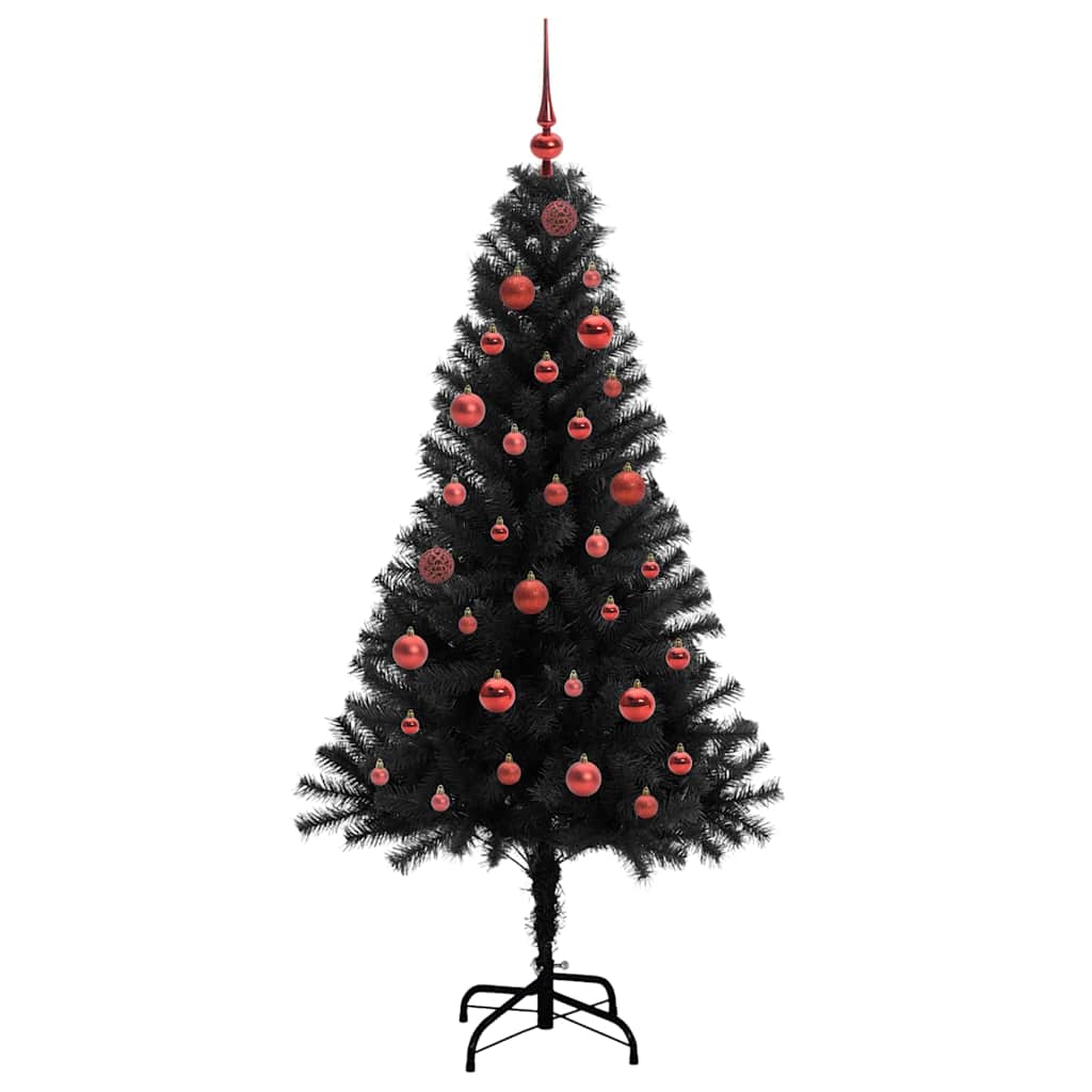 Juletræ med 150 LED'er med stativ Sort 150 cm PVC