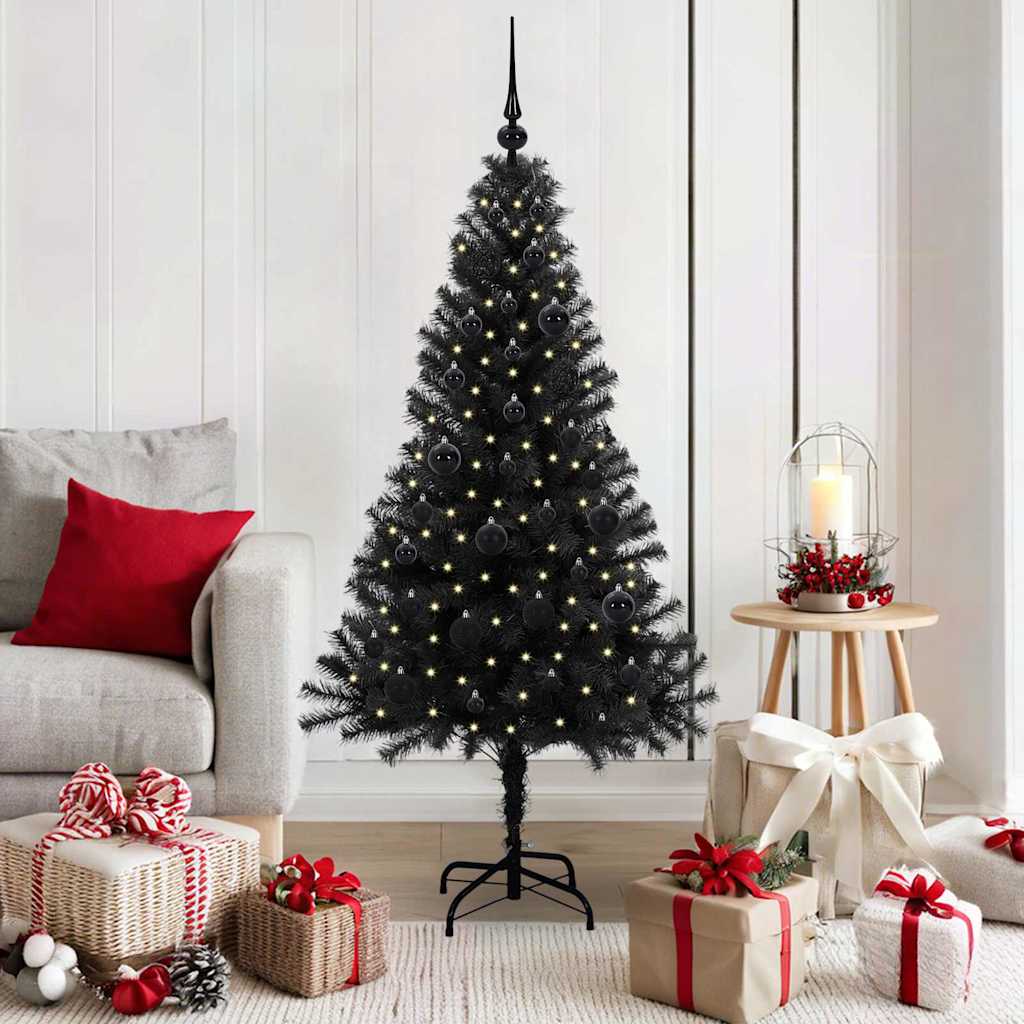 Juletræ med 150 LED'er med stativ Sort 150 cm PVC