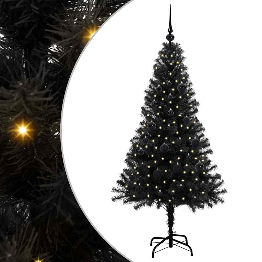 Juletræ med 150 LED'er med stativ Sort 150 cm PVC