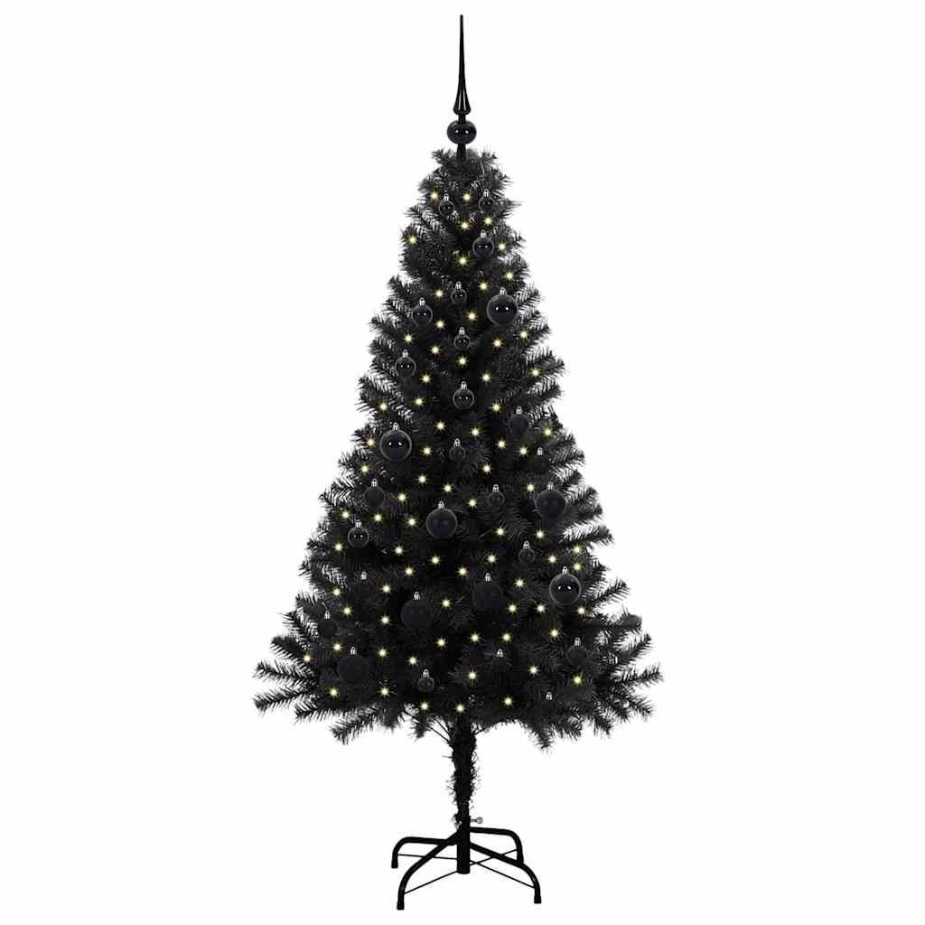 Juletræ med 150 LED'er med stativ Sort 150 cm PVC