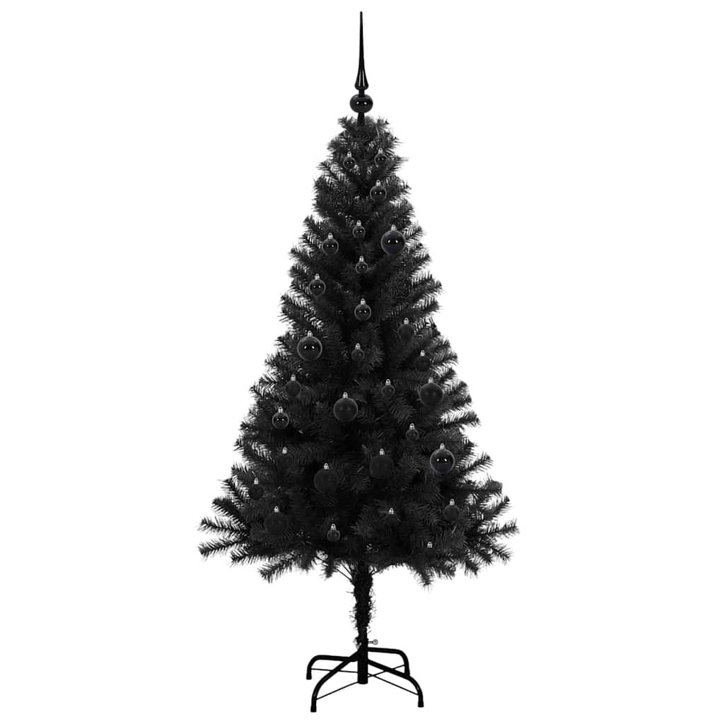 Juletræ med 150 LED'er med stativ Sort 150 cm PVC