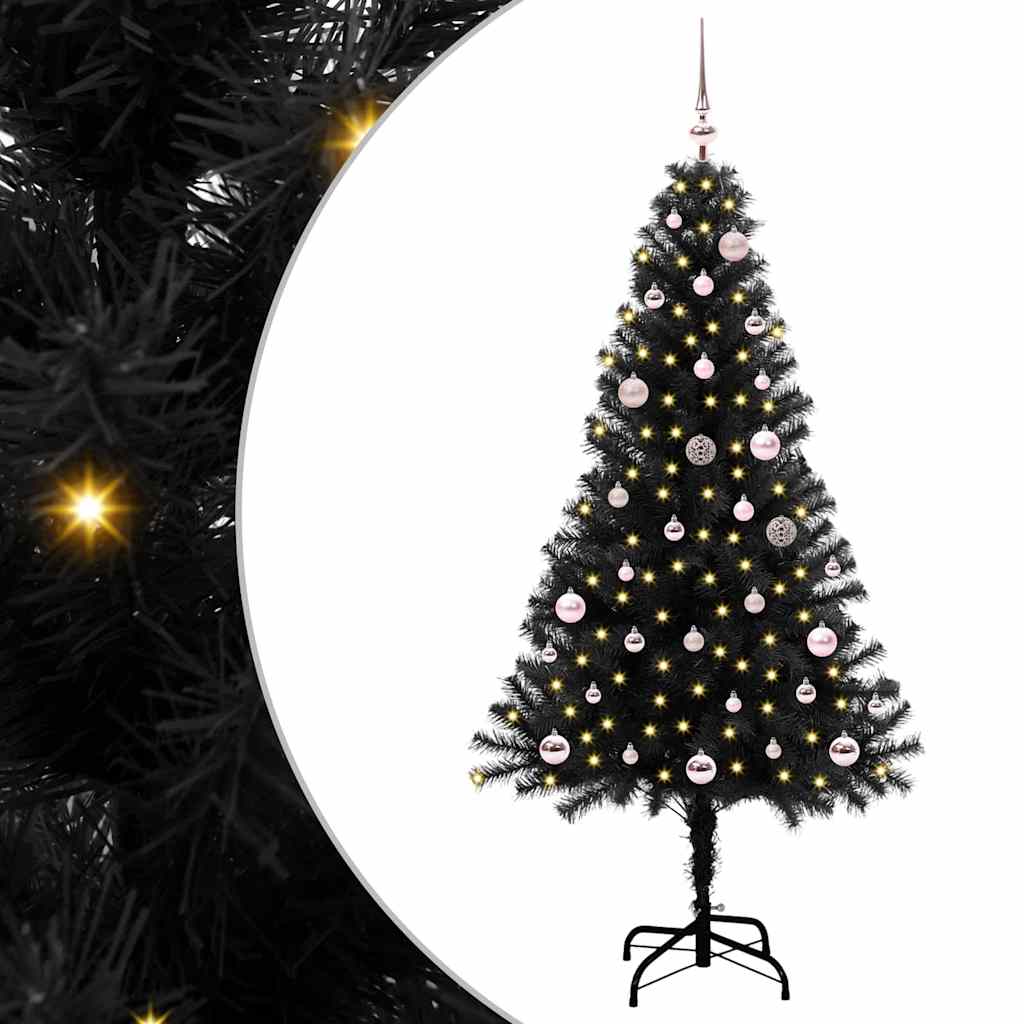 Juletræ med 150 LED'er med stativ Sort 150 cm PVC
