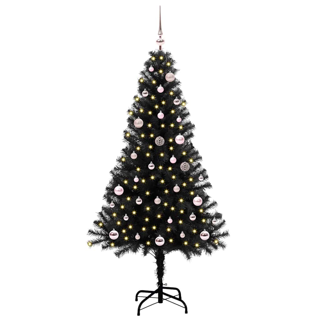 Juletræ med 150 LED'er med stativ Sort 150 cm PVC