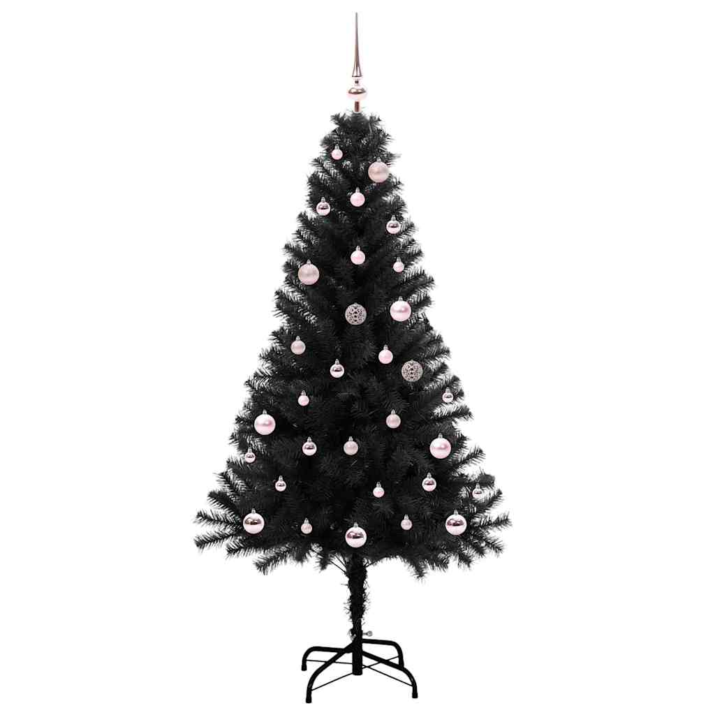 Juletræ med 150 LED'er med stativ Sort 150 cm PVC