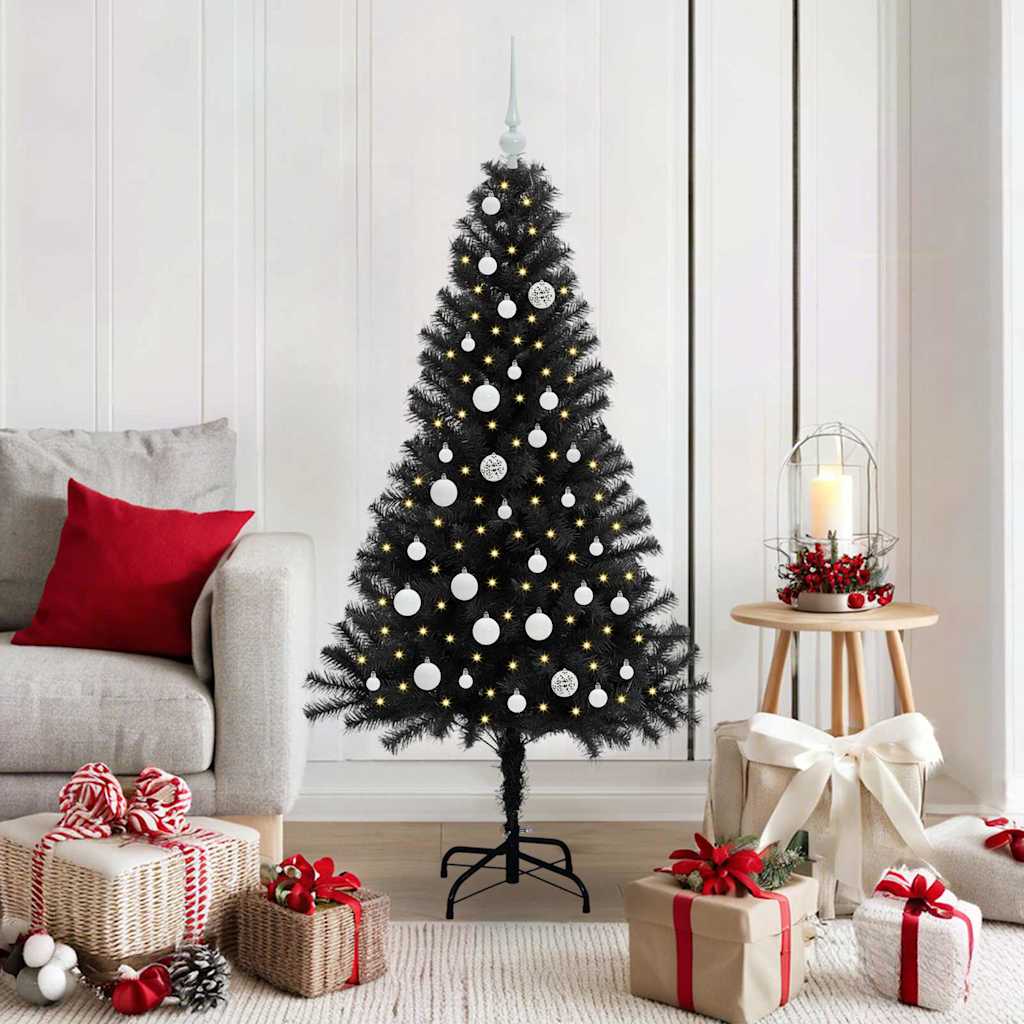Juletræ med 150 LED'er med stativ Sort 150 cm PVC