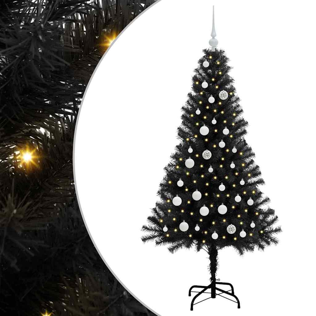Juletræ med 150 LED'er med stativ Sort 150 cm PVC